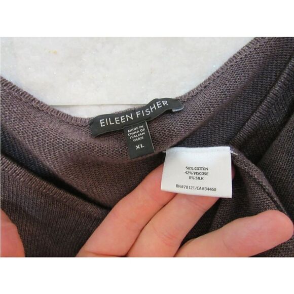 Eileen Fisher Cobblestone Brown Cotton Viscose Silk Cord Neck Tank Top Shell XL - Picture 2 of 4